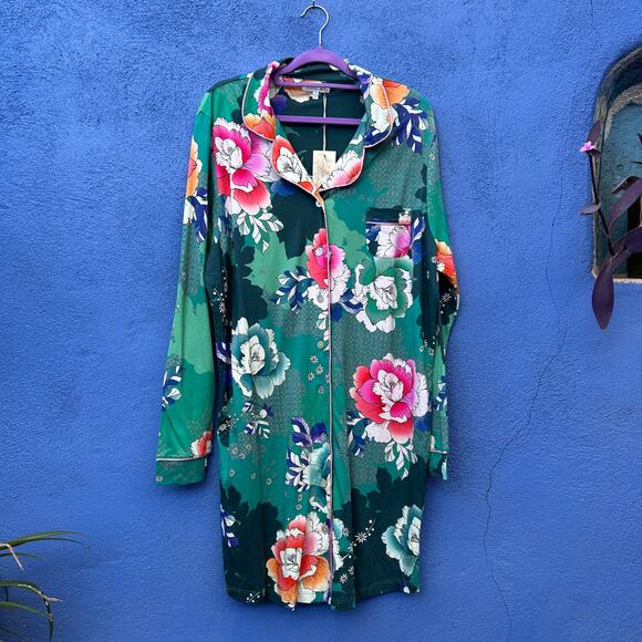 johnny was tura long sleeve button down duster shirt dress tunic - nwt - Picture 1 of 8